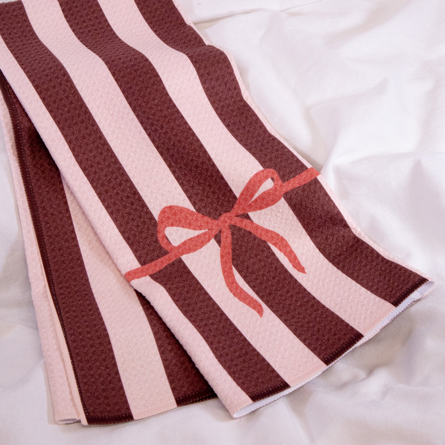 Pink Stripe Bow Geometry Tea Towel