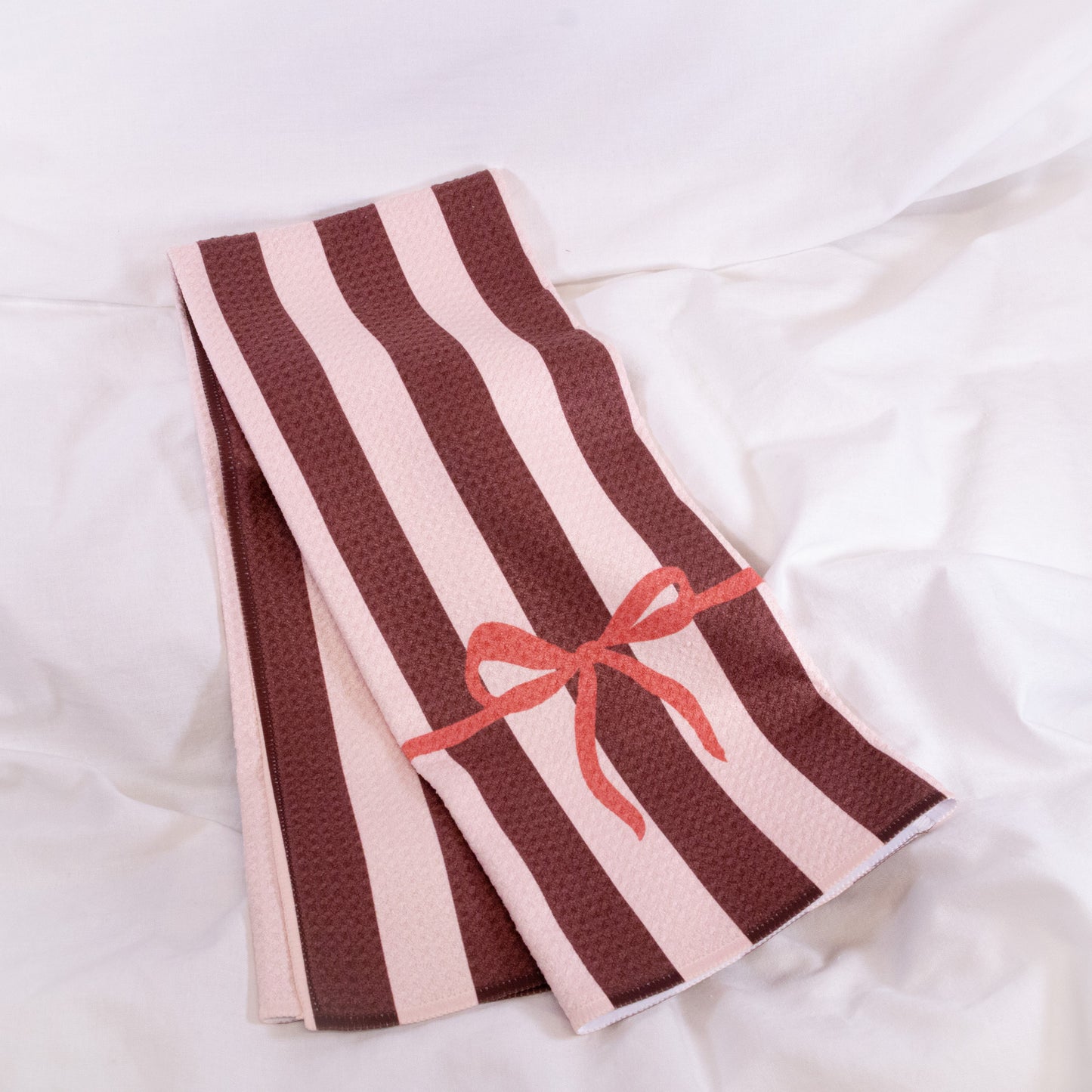 Pink Stripe Bow Geometry Tea Towel
