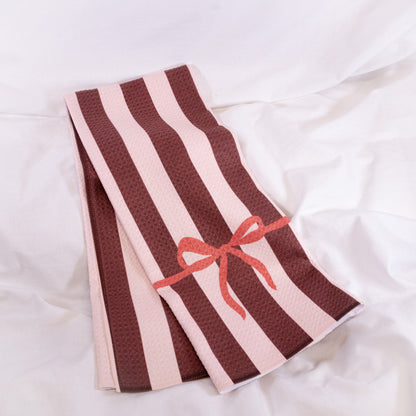 Pink Stripe Bow Geometry Tea Towel