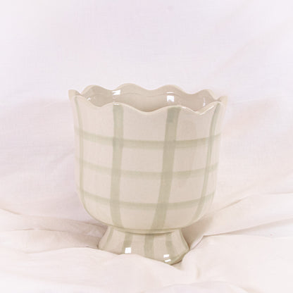 Green Check Scalloped Pot