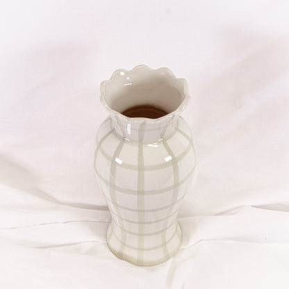 Green Check Scalloped Vase