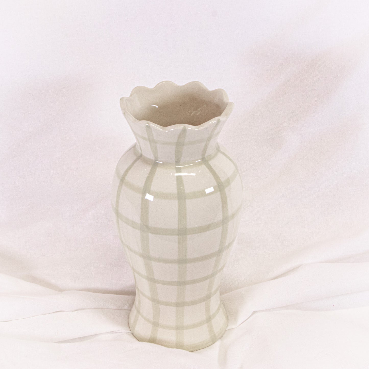 Green Check Scalloped Vase