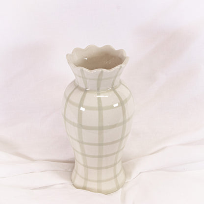 Green Check Scalloped Vase