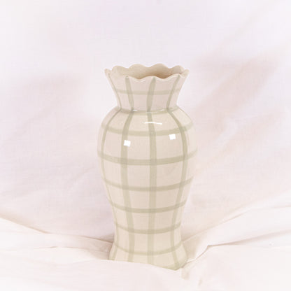 Green Check Scalloped Vase