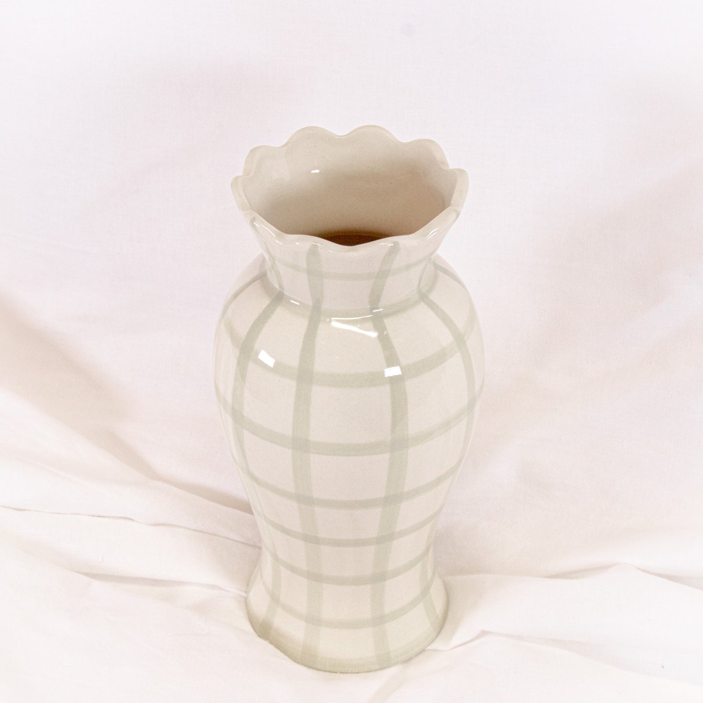 Green Check Scalloped Vase