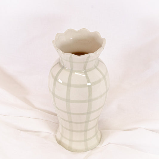 Green Check Scalloped Vase