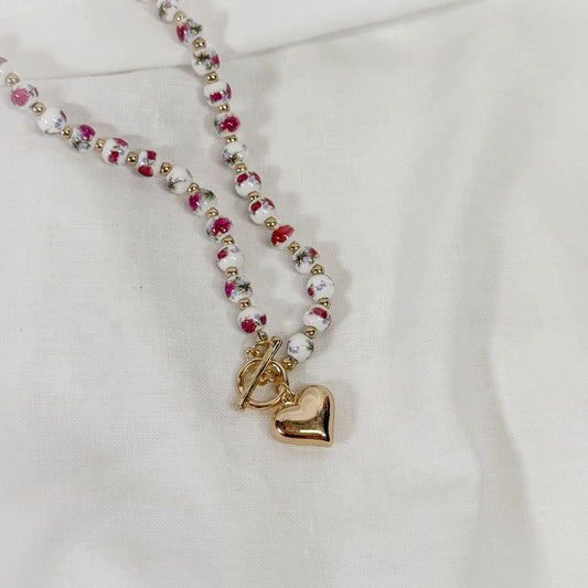 Porcelain Beaded Heart Necklace