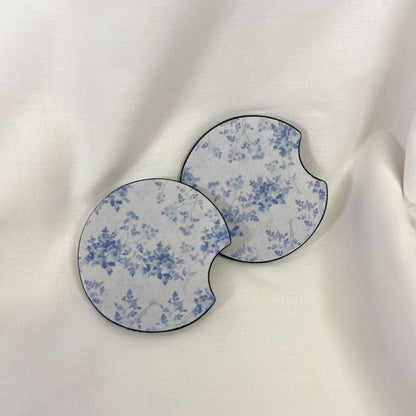 Blue Vintage Floral Car Coaster Set
