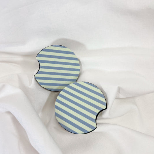 Blue Stripe Car Coaster Set