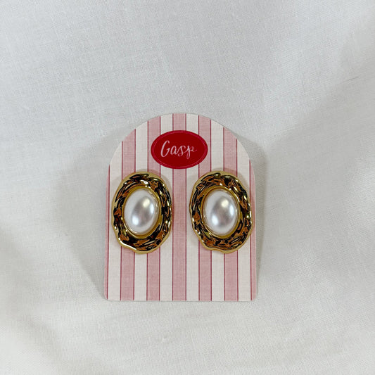 Textured Pearl Oval Earrings