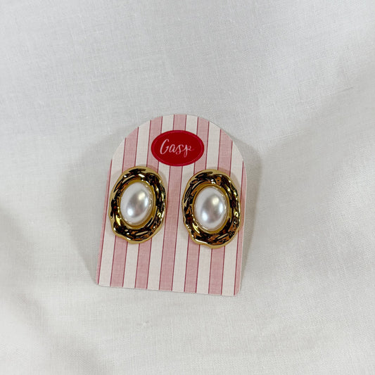 Textured Pearl Oval Earrings