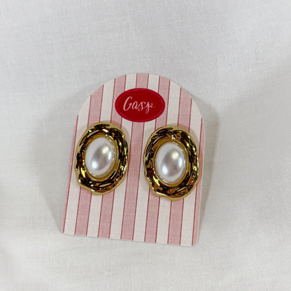 Textured Pearl Oval Earrings