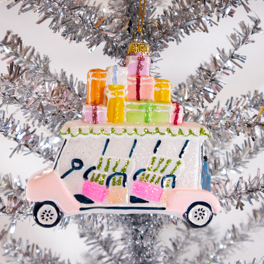 Pink Golf Cart Christmas Ornament