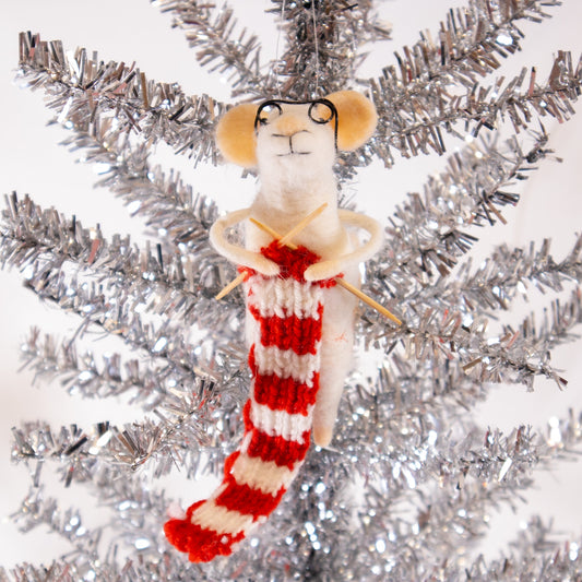 Felt Knitting Mouse Ornament