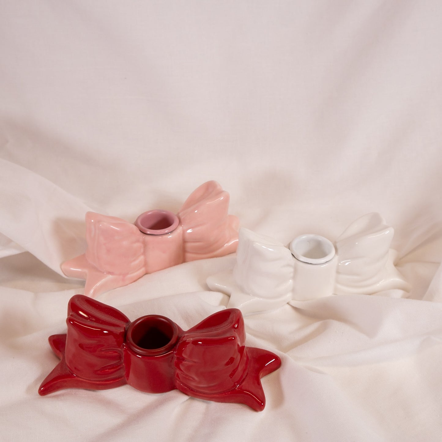 Ceramic Bow Taper Candle Holder