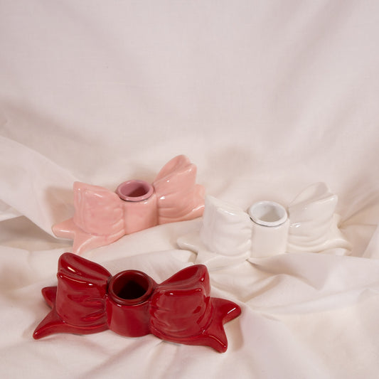 Ceramic Bow Taper Candle Holder