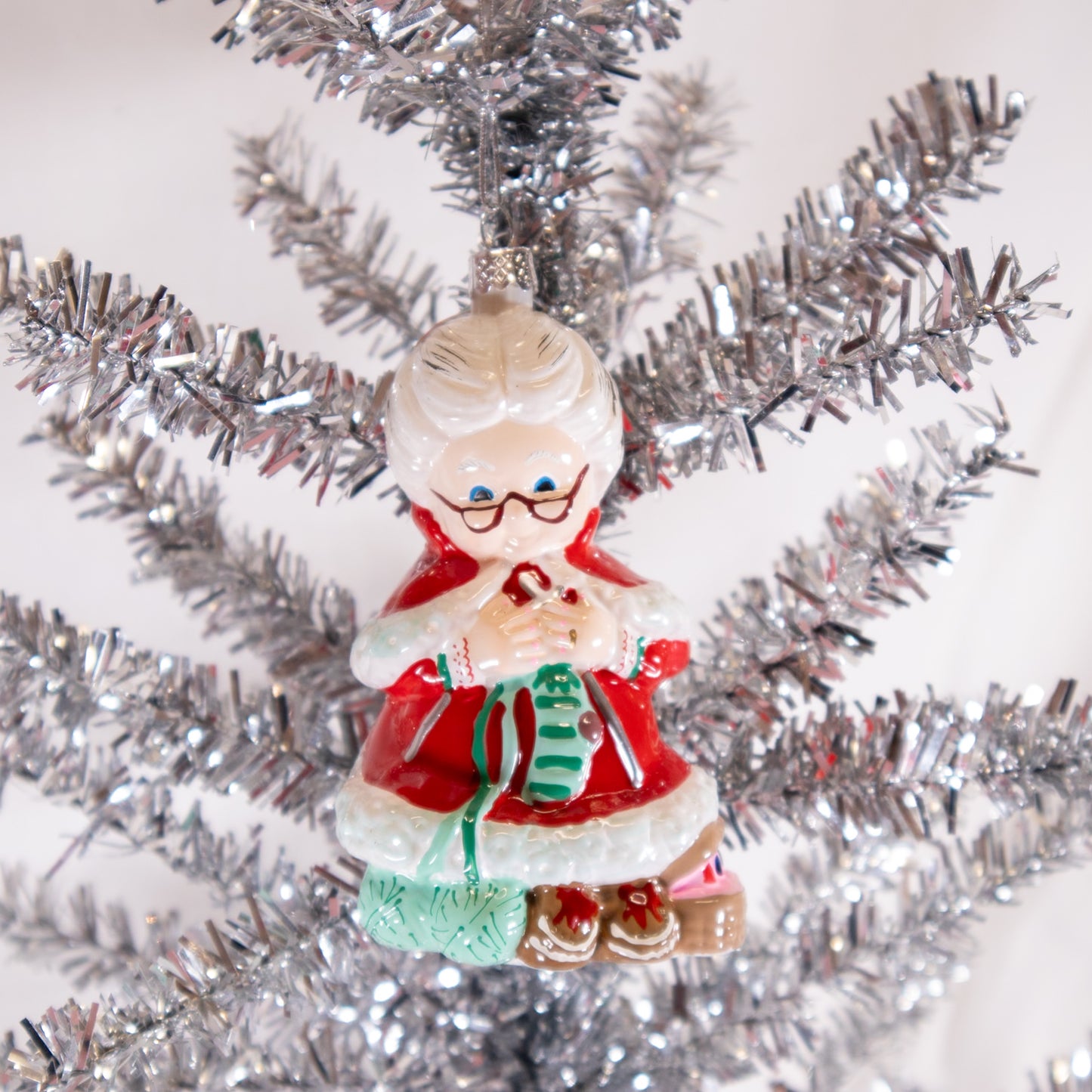 Knitting Mrs. Claus Christmas Ornament