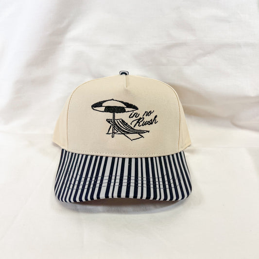 No Rush Striped Trucker Hat