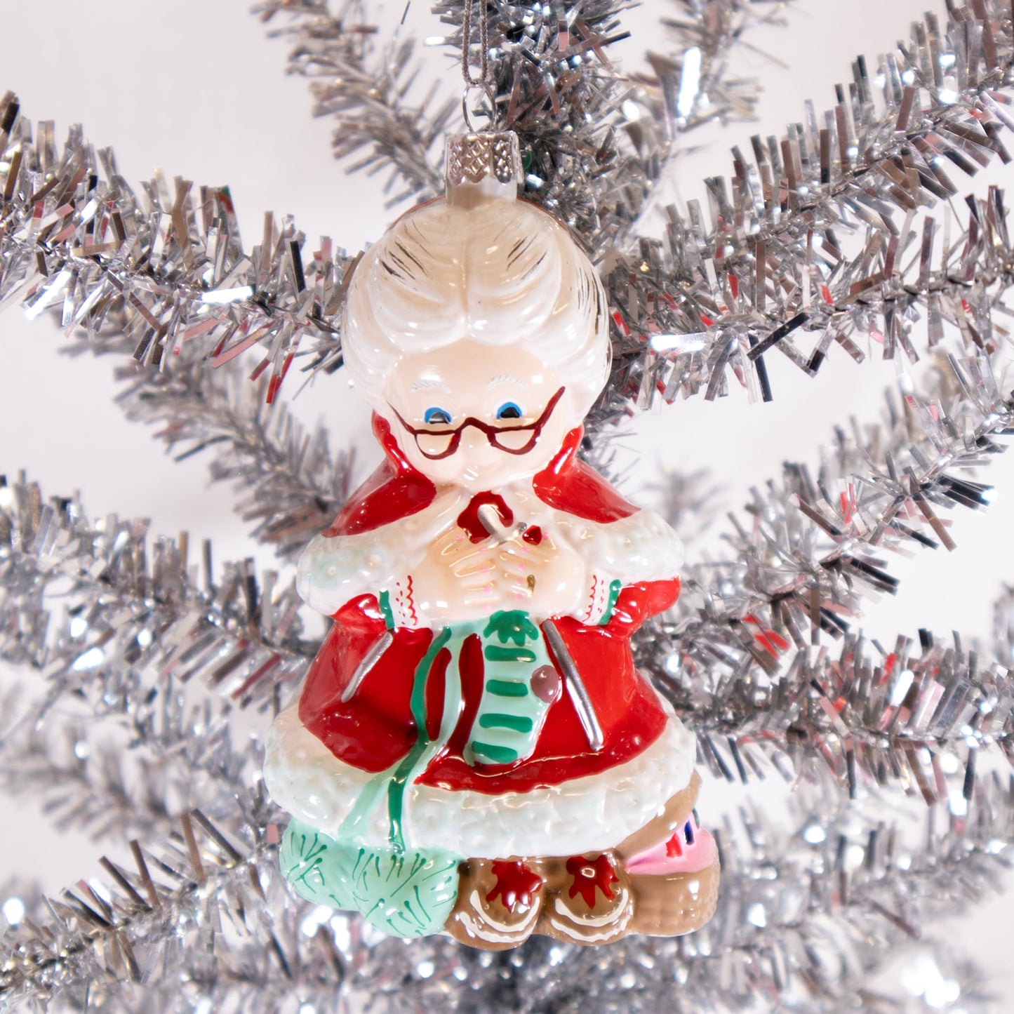 Knitting Mrs. Claus Christmas Ornament