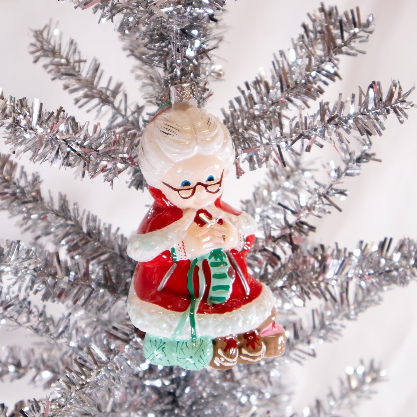 Knitting Mrs. Claus Christmas Ornament