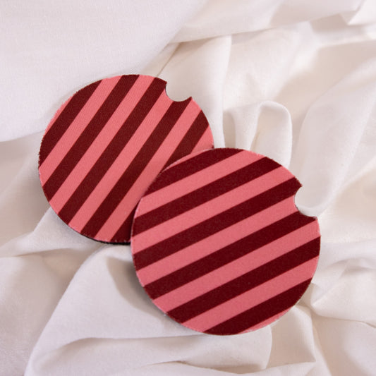Raspberry Stripe Car Coaster Set