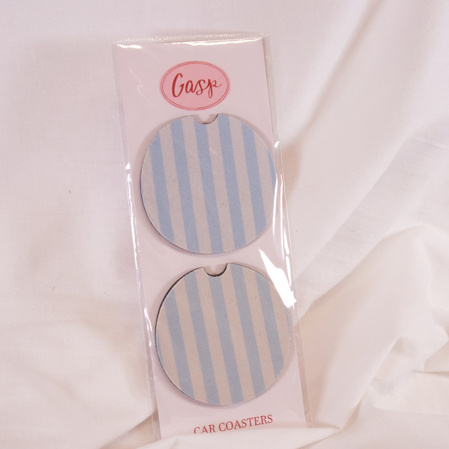 Baby Blue Stripe Car Coaster Set