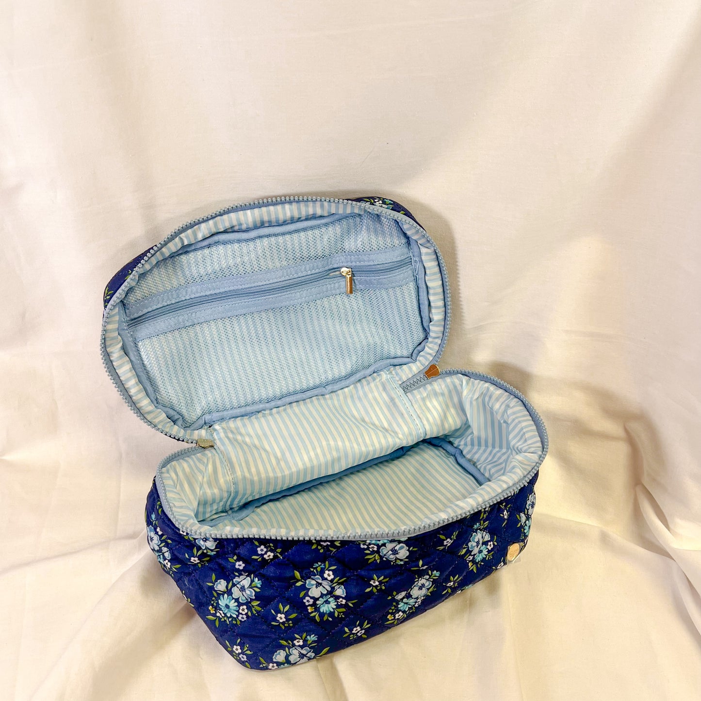 Navy Floral Jumbo Quilted Cosmetic Bag