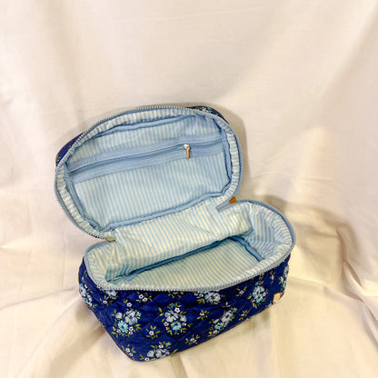 Navy Floral Jumbo Quilted Cosmetic Bag