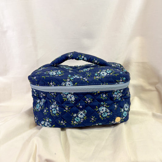 Navy Floral Jumbo Quilted Cosmetic Bag