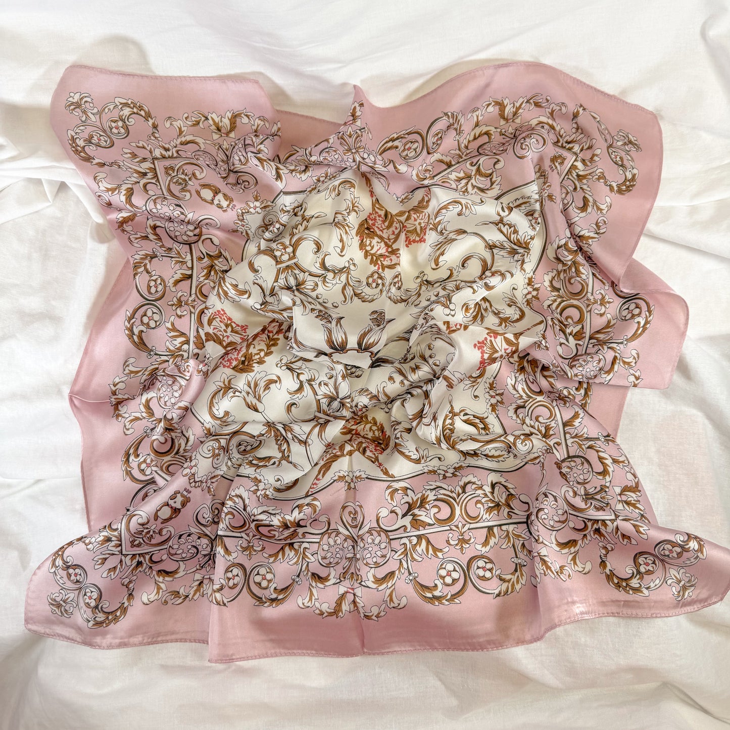 Pink Scroll Square Scarf