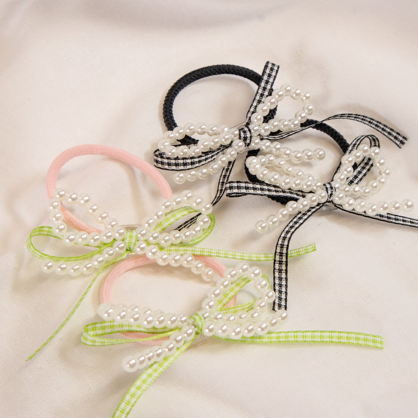 Beaded Bow Hair Tie Set