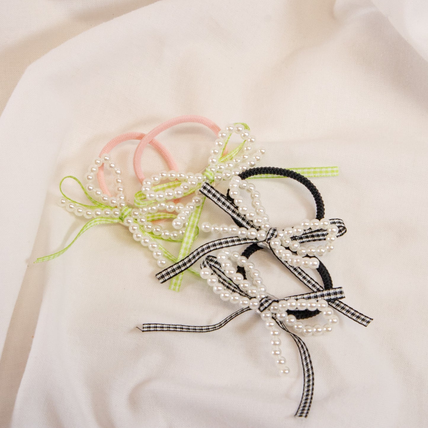 Beaded Bow Hair Tie Set