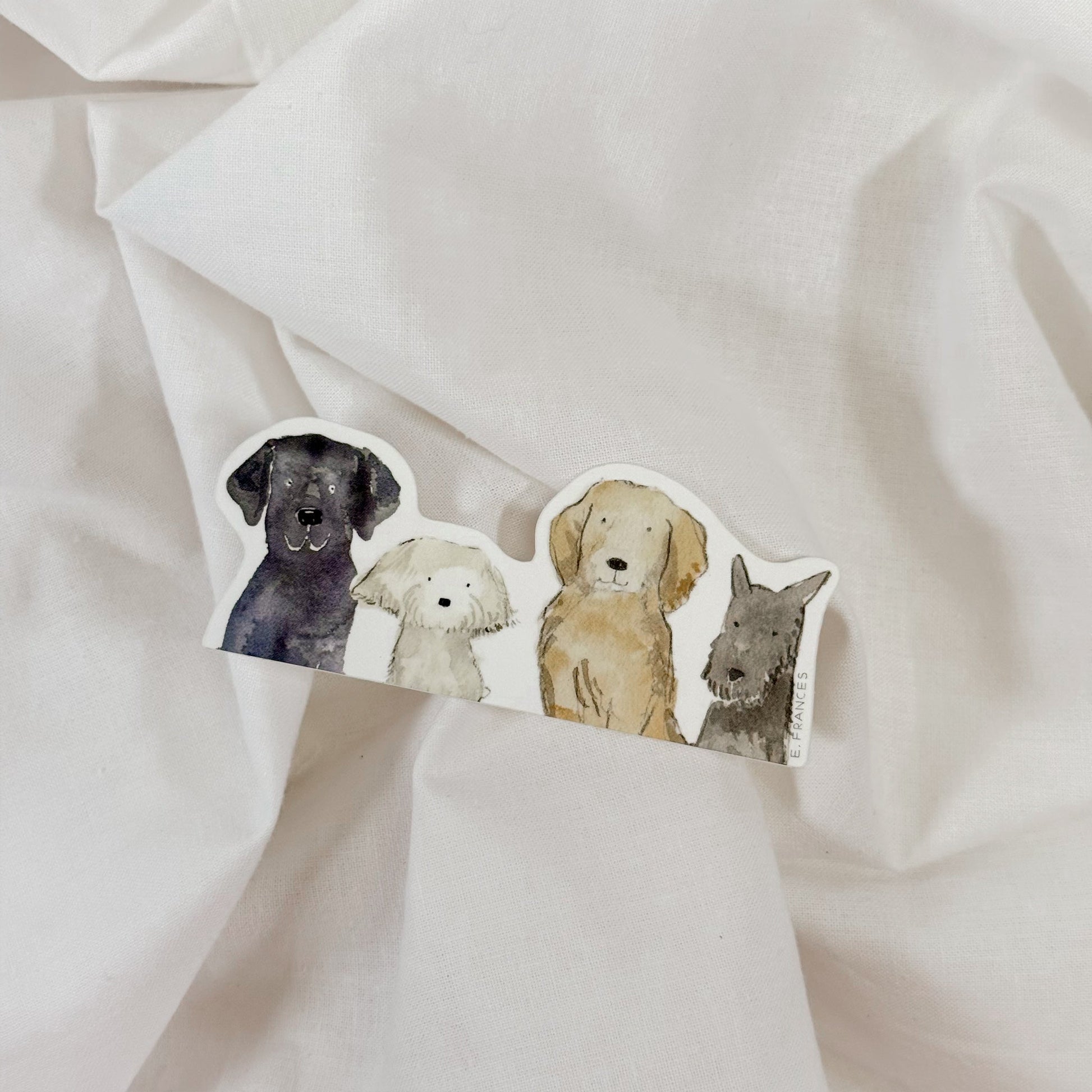 Sticker with illustrations of animals on a white fabric background