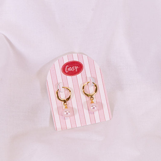 Pink Pearl Huggie Hoop Earrings