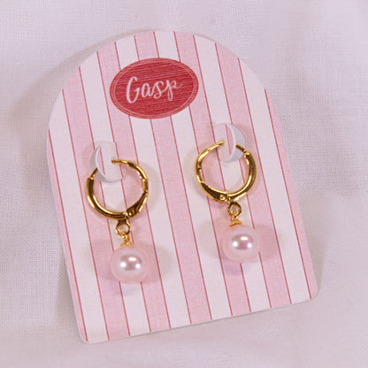 Pink Pearl Huggie Hoop Earrings