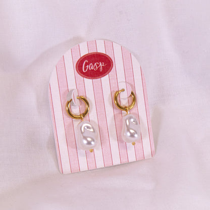 Pearl Drop Huggie Hoop Earrings