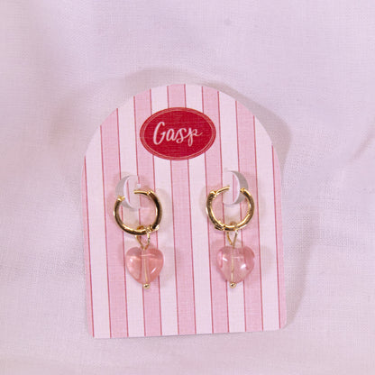 Pink Stone Heart Drop Earrings
