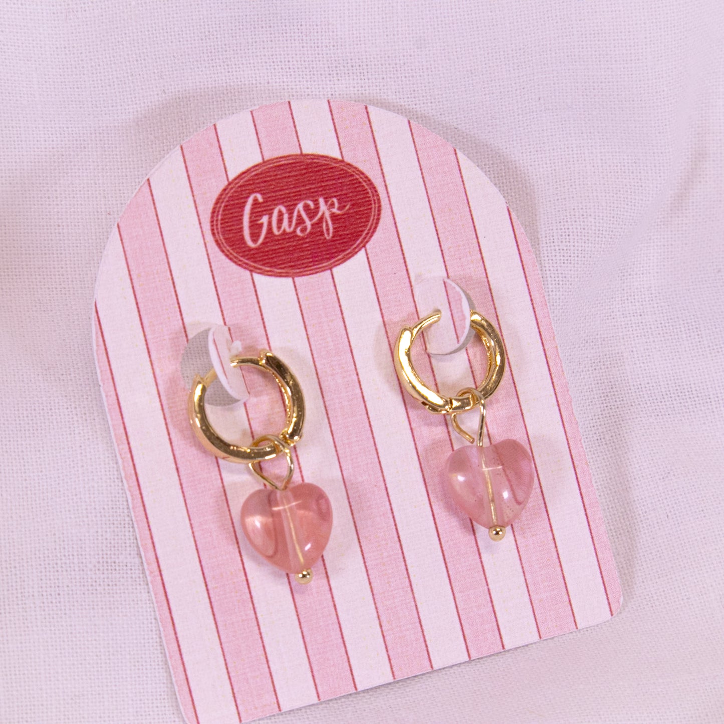 Pink Stone Heart Drop Earrings