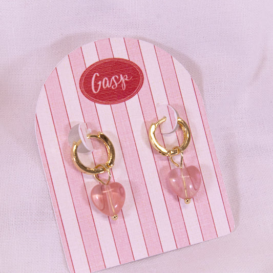 Pink Stone Heart Drop Earrings