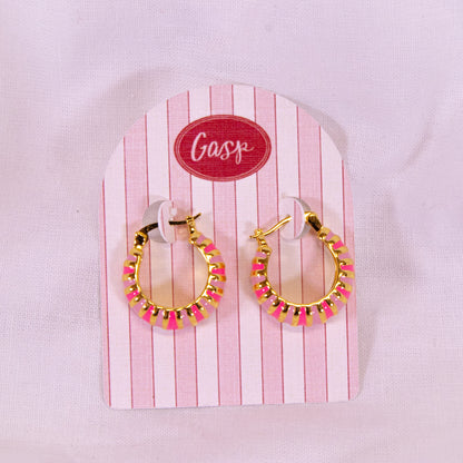 Pink Enamel Stripe Hoop Earrings
