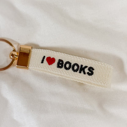 I Love Books Embroidered Keychain