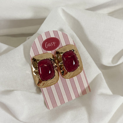 Gold Framed Stone Earrings