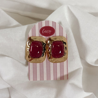 Gold Framed Stone Earrings