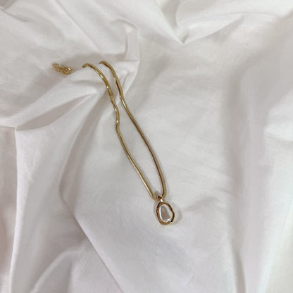 Herringbone Pearl Charm Necklace