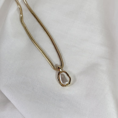 Herringbone Pearl Charm Necklace