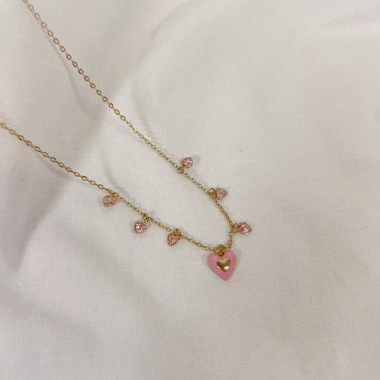 Pink Hearts Charm Necklace