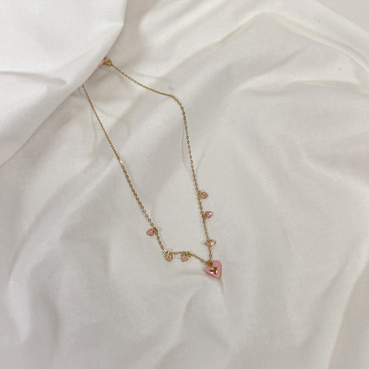 Pink Hearts Charm Necklace