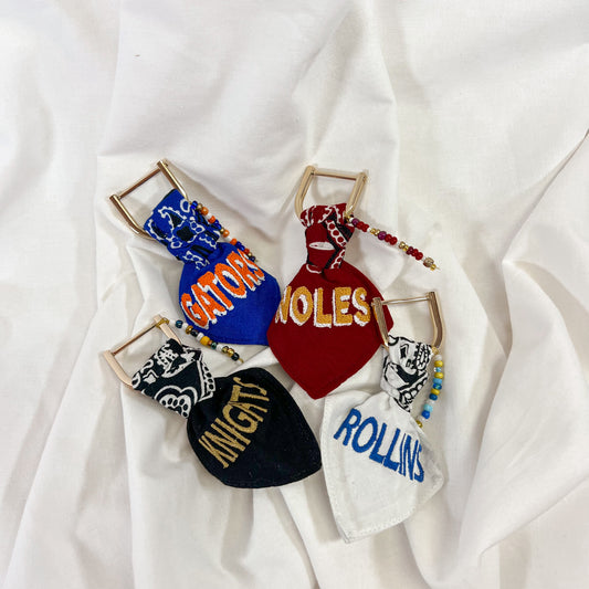 Collegiate Embroidered Bandana Bag Charm Keychain