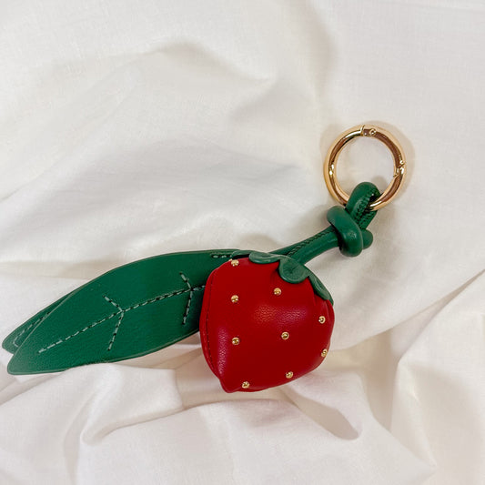 Leather Strawberry Bag Charm Keychain