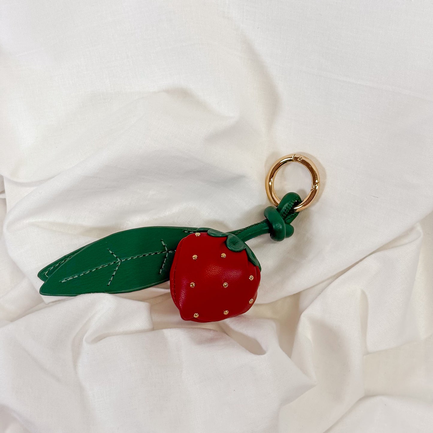 Leather Strawberry Bag Charm Keychain